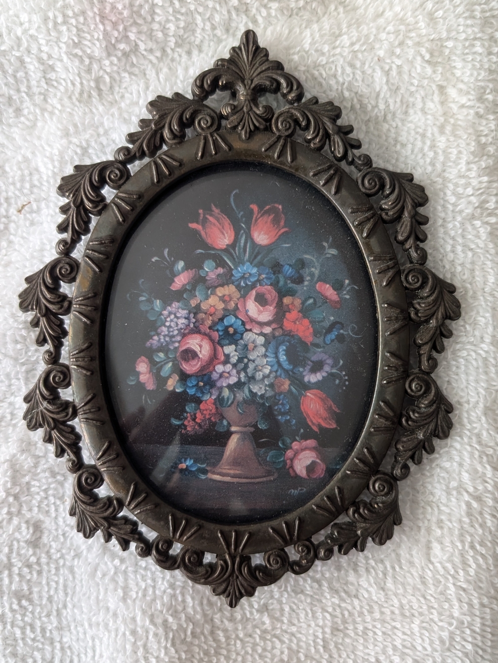 Italian vintage floral Metal framed wall art